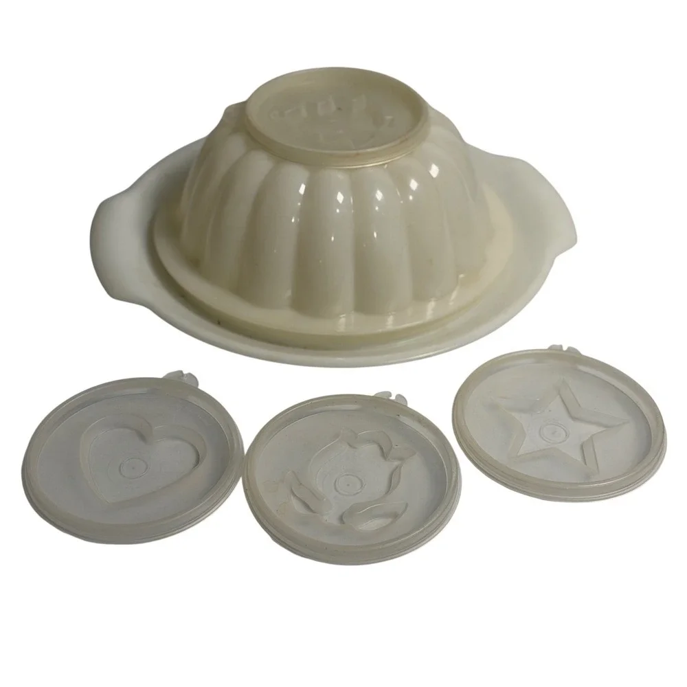 VTG Tupperware Jel-N-Serve Jello Mold White 612 Tray 611 4 Decorative Seals